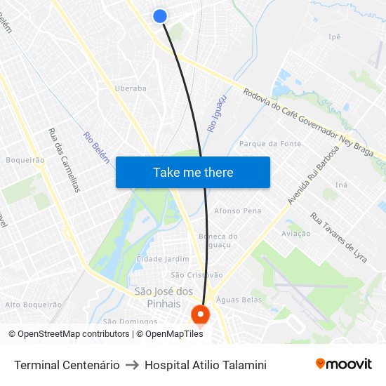 Terminal Centenário to Hospital Atilio Talamini map