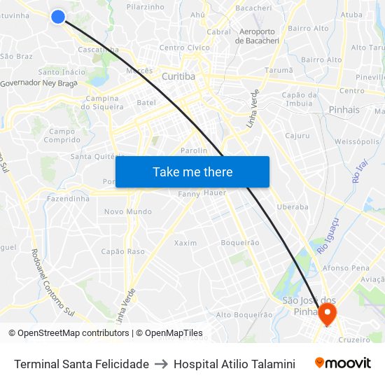 Terminal Santa Felicidade to Hospital Atilio Talamini map
