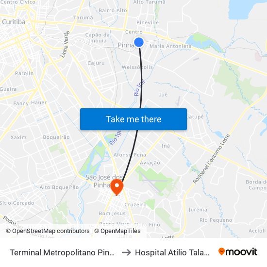 Terminal Metropolitano Pinhais to Hospital Atilio Talamini map
