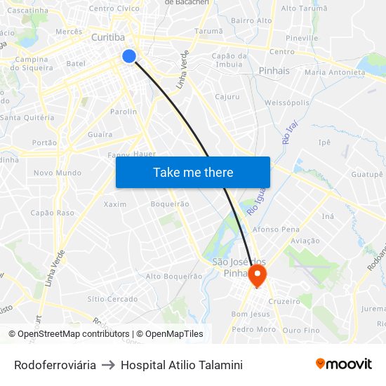 Rodoferroviária to Hospital Atilio Talamini map