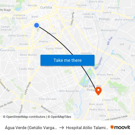 Água Verde (Getúlio Vargas) to Hospital Atilio Talamini map