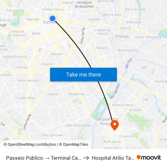 Passeio Público → Terminal Capão Raso to Hospital Atilio Talamini map