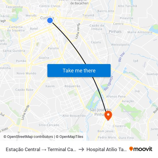 Estação Central → Terminal Capão Raso to Hospital Atilio Talamini map