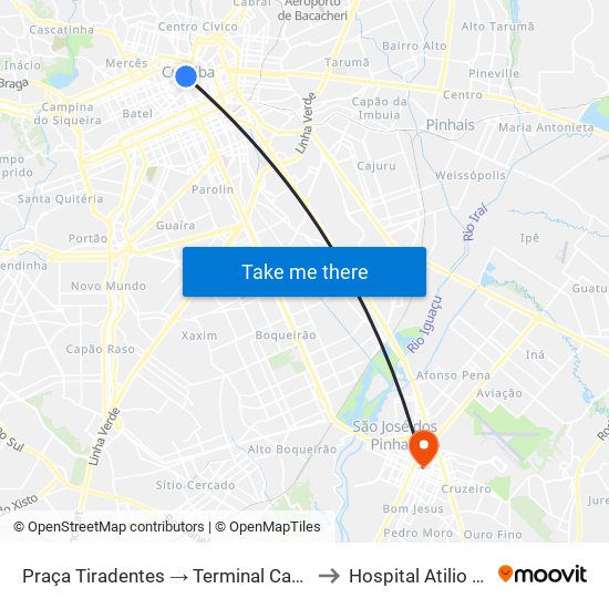 Praça Tiradentes (Nestor De Castro) to Hospital Atilio Talamini map