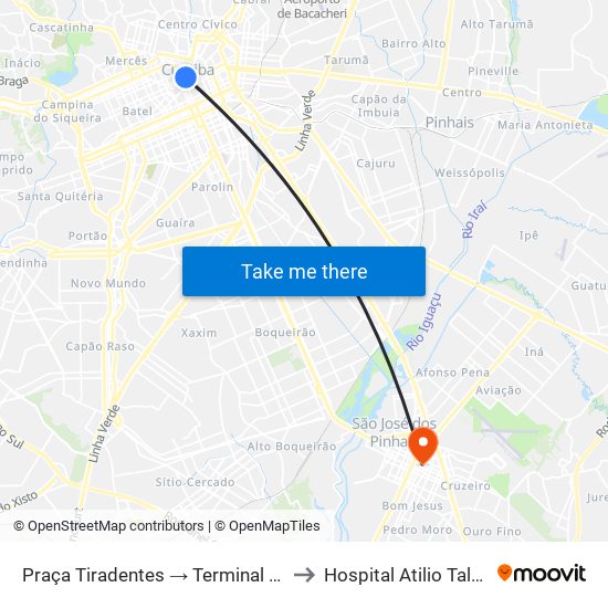 Praça Tiradentes → Terminal Pinhais to Hospital Atilio Talamini map