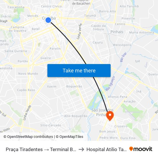 Praça Tiradentes → Terminal Bairro Alto to Hospital Atilio Talamini map