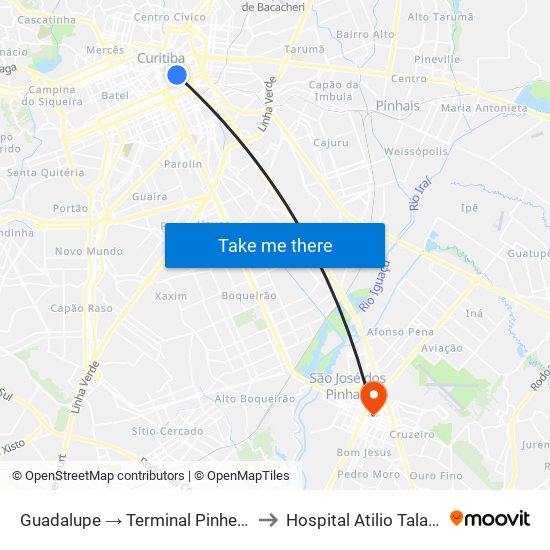 Guadalupe → Terminal Pinheirinho to Hospital Atilio Talamini map