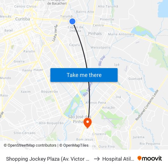 Shopping Jockey Plaza (Av. Victor Ferreira Do Amaral, 2300) to Hospital Atilio Talamini map