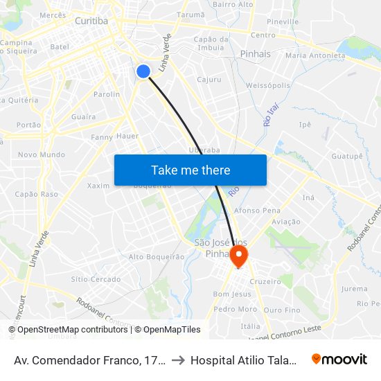 Av. Comendador Franco, 1731 to Hospital Atilio Talamini map