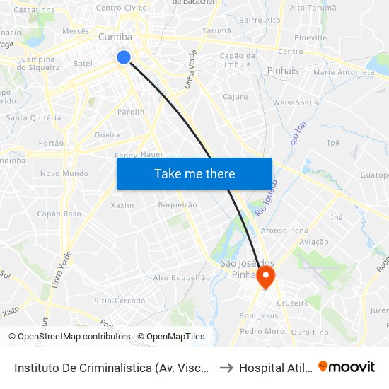 Instituto De Criminalística (Av. Visconde De Guarapuava, 2646) to Hospital Atilio Talamini map