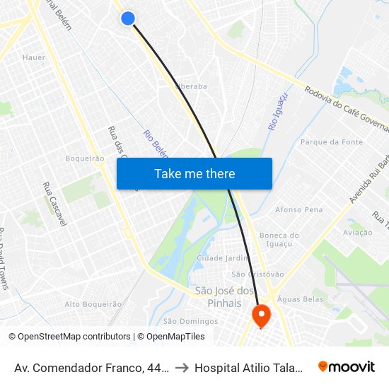 Av. Comendador Franco, 4485 to Hospital Atilio Talamini map