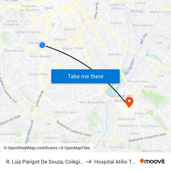 R. Luiz Parigot De Souza, Colégio Bagozzi to Hospital Atilio Talamini map