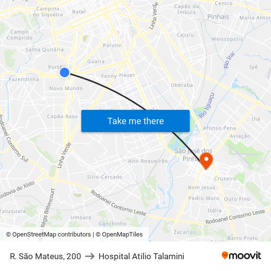 R. São Mateus, 200 to Hospital Atilio Talamini map