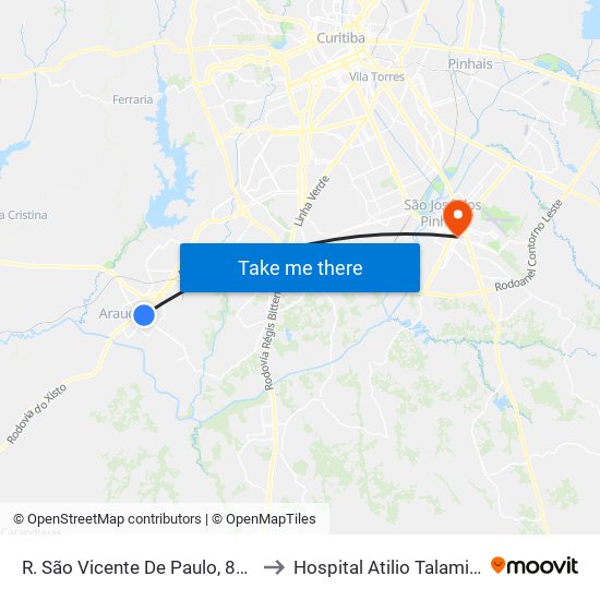 R. São Vicente De Paulo, 822 to Hospital Atilio Talamini map