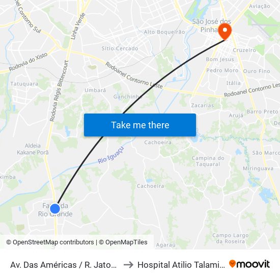 Av. Das Américas / R. Jatobá to Hospital Atilio Talamini map