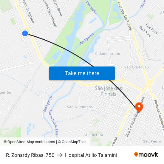 R. Zonardy Ribas, 750 to Hospital Atilio Talamini map