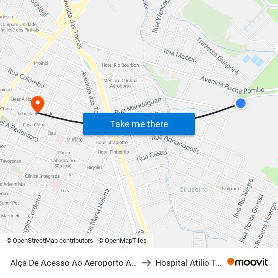 Alça De Acesso Ao Aeroporto Afonso Pena to Hospital Atilio Talamini map