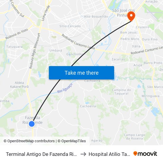 Terminal Antigo De Fazenda Rio Grande to Hospital Atilio Talamini map