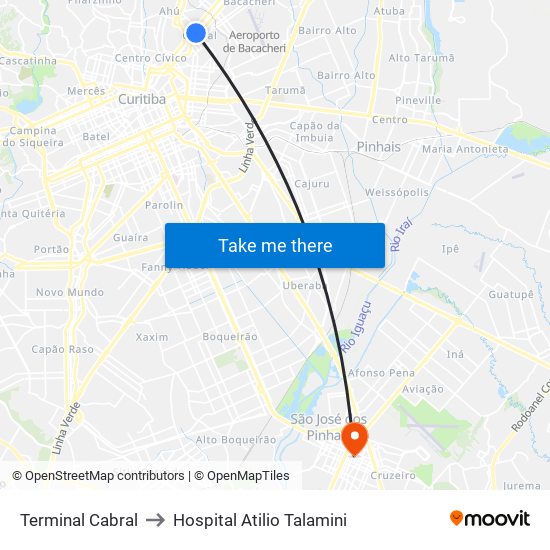 Terminal Cabral to Hospital Atilio Talamini map