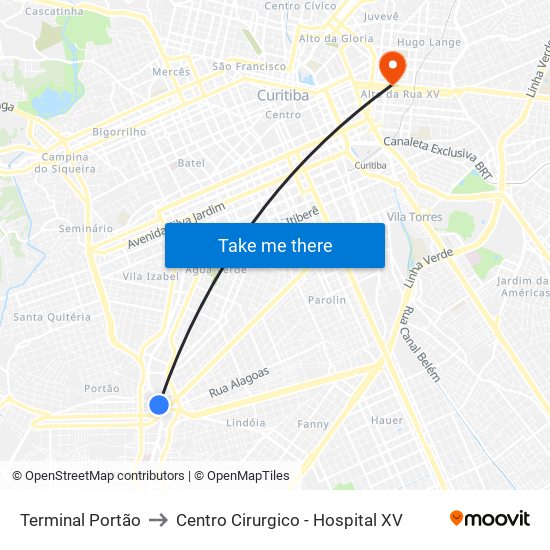 Terminal Portão to Centro Cirurgico - Hospital XV map