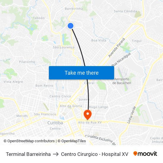 Terminal Barreirinha to Centro Cirurgico - Hospital XV map