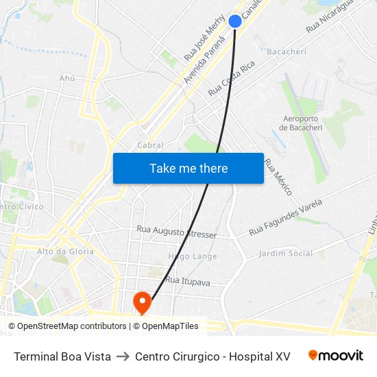 Terminal Boa Vista to Centro Cirurgico - Hospital XV map