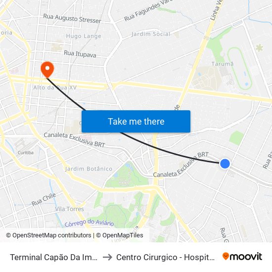 Terminal Capão Da Imbuia to Centro Cirurgico - Hospital XV map