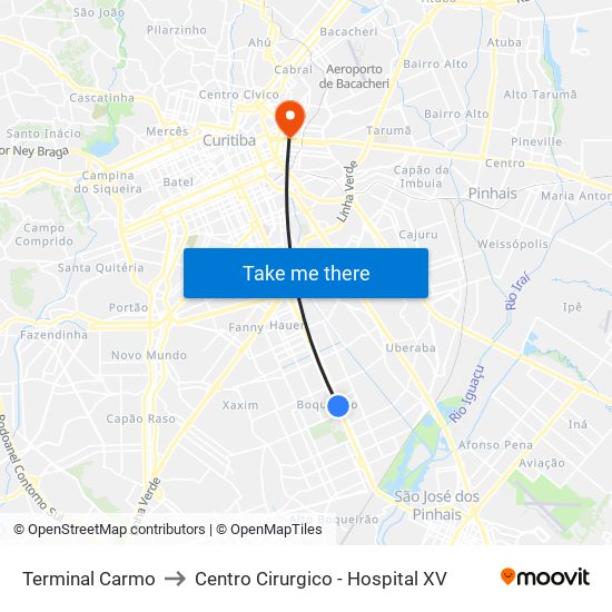 Terminal Carmo to Centro Cirurgico - Hospital XV map