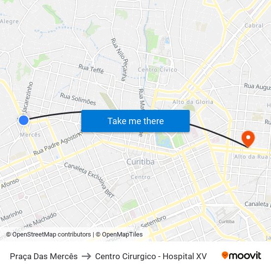 Praça Das Mercês to Centro Cirurgico - Hospital XV map