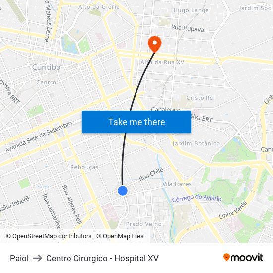 Paiol to Centro Cirurgico - Hospital XV map