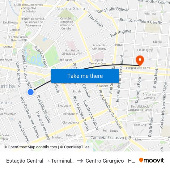 Estação Central → Terminal Capão Raso to Centro Cirurgico - Hospital XV map