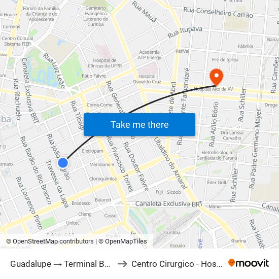 Guadalupe → Terminal Boqueirão to Centro Cirurgico - Hospital XV map
