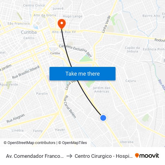 Av. Comendador Franco, 4700 to Centro Cirurgico - Hospital XV map