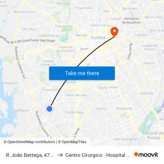 R. João Bettega, 4701 to Centro Cirurgico - Hospital XV map