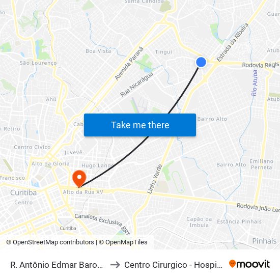 R. Antônio Edmar Barone, 30 to Centro Cirurgico - Hospital XV map