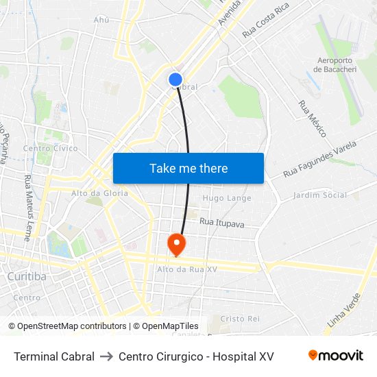 Terminal Cabral to Centro Cirurgico - Hospital XV map