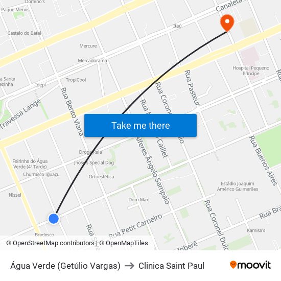 Água Verde (Getúlio Vargas) to Clinica Saint Paul map