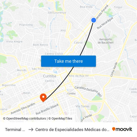 Terminal Boa Vista to Centro de Especialidades Médicas do Hospital Pequeno Príncipe map