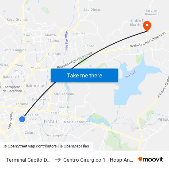 Terminal Capão Da Imbuia to Centro Cirurgico 1 - Hosp Angelina Caron map