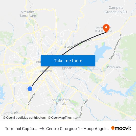 Terminal Capão Raso to Centro Cirurgico 1 - Hosp Angelina Caron map