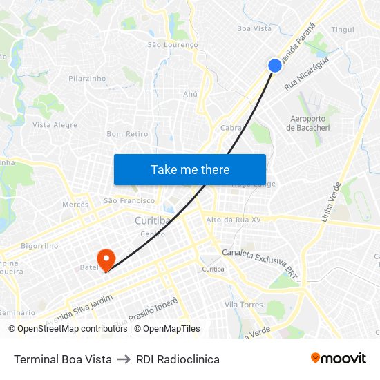 Terminal Boa Vista to RDI Radioclinica map