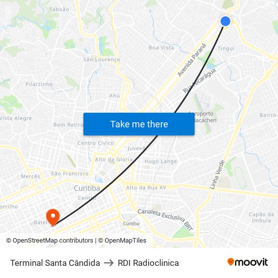 Terminal Santa Cândida to RDI Radioclinica map
