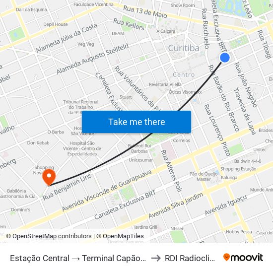 Estação Central → Terminal Capão Raso to RDI Radioclinica map