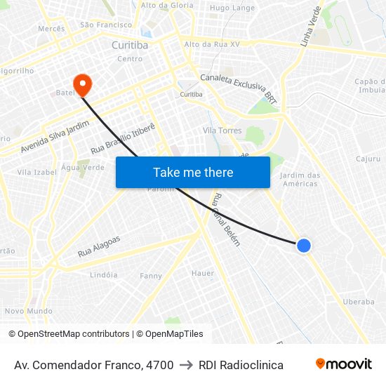 Av. Comendador Franco, 4700 to RDI Radioclinica map