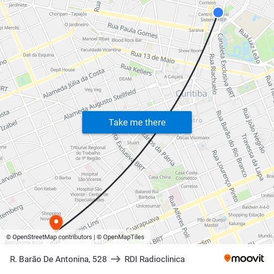 R. Barão De Antonina, 528 to RDI Radioclinica map