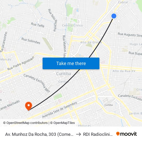 Av. Munhoz Da Rocha, 303 (Comec) to RDI Radioclinica map