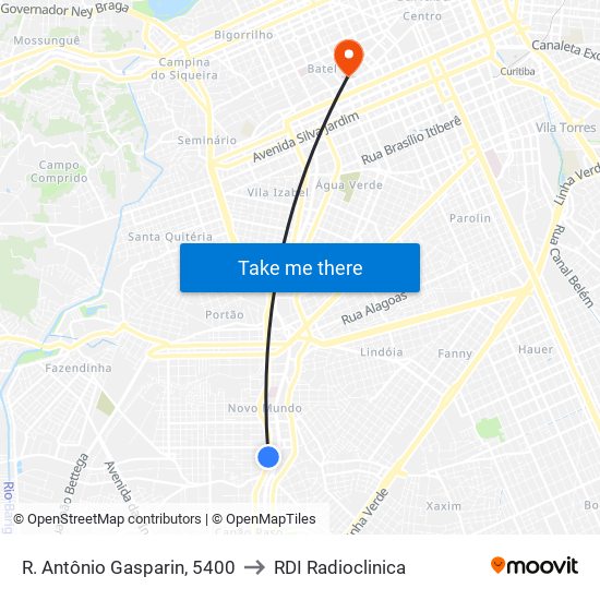 R. Antônio Gasparin, 5400 to RDI Radioclinica map