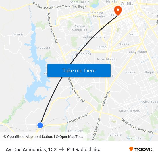 Av. Das Araucárias, 152 to RDI Radioclinica map