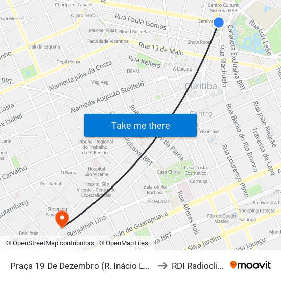 Praça 19 De Dezembro (R. Inácio Lustosa) to RDI Radioclinica map