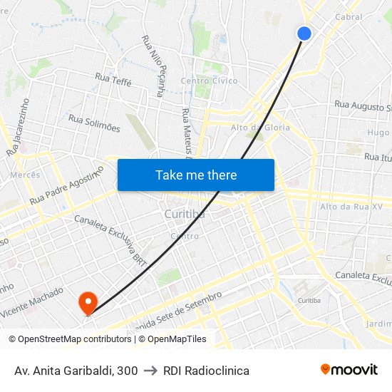 Av. Anita Garibaldi, 300 to RDI Radioclinica map